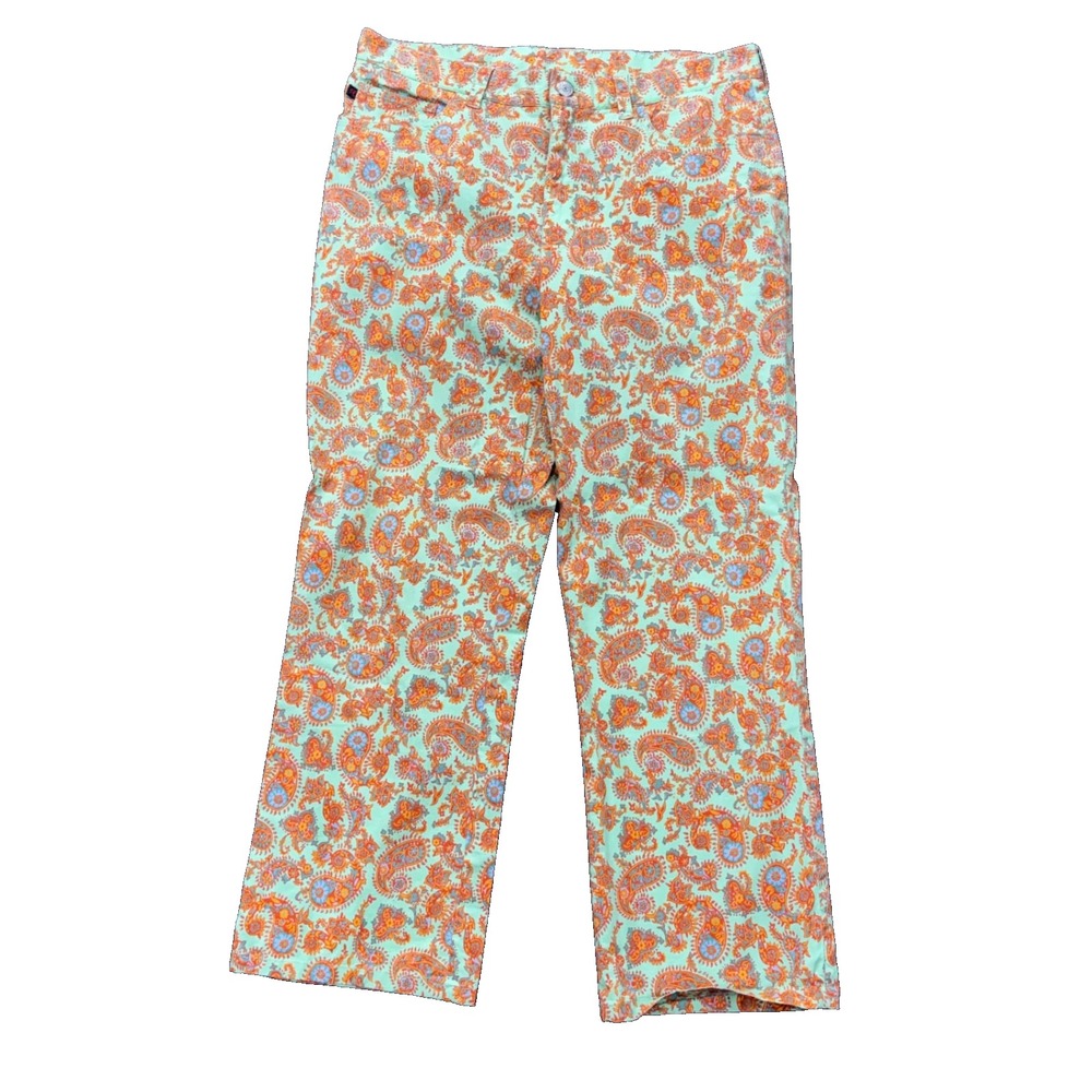 Ralph Lauren Pants Womens 12 Cropped Paisley Print Mint Orange Stretch Artsy